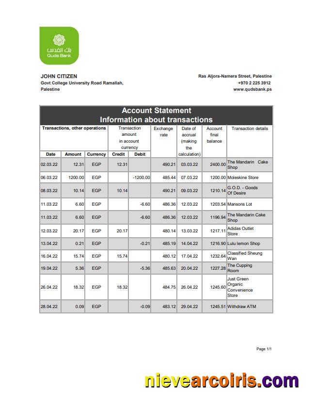 Palestine Quds bank statement xls
